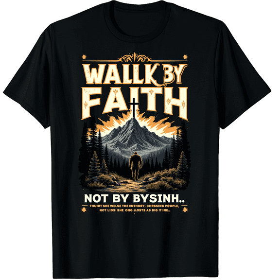 Walk by Faith Not by Sight 2 Corinthians Christian Bigfoot Graphic Black T-Shirt for Men and Women
