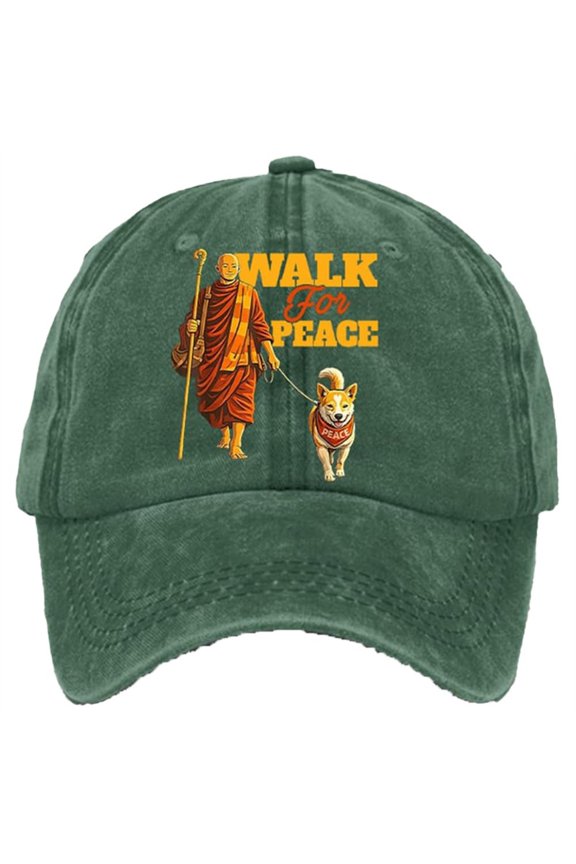 Walk for Peace Hats, Print Baseball Cap with Dog Design, Funny Graphic Buddhist Monks Cap for Casual Outdoor Wear