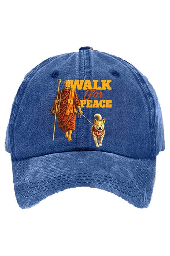 Walk for Peace Hats, Print Baseball Cap with Dog Design, Funny Graphic Buddhist Monks Cap for Casual Outdoor Wear