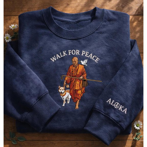 Walk for Peace Monk Sweatshirt, Buddhist Compassion, Mindfulness Zen Walking Monks, Custom Embroidered Sweatshirt