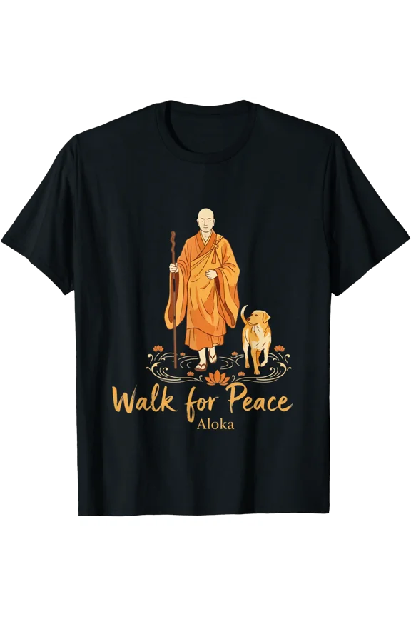 Walk for Peace Monks with Aloka Dog Monks Minimalist Zen T-Shirt, Unisex T-Shirt