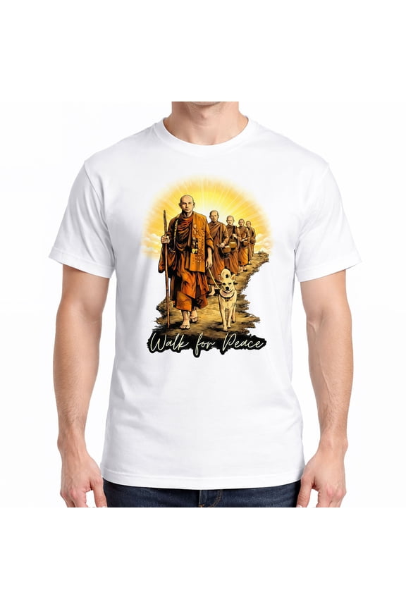 Walk for Peace T-Shirt – Buddhist Monks and Dog Spiritual Journey Tee