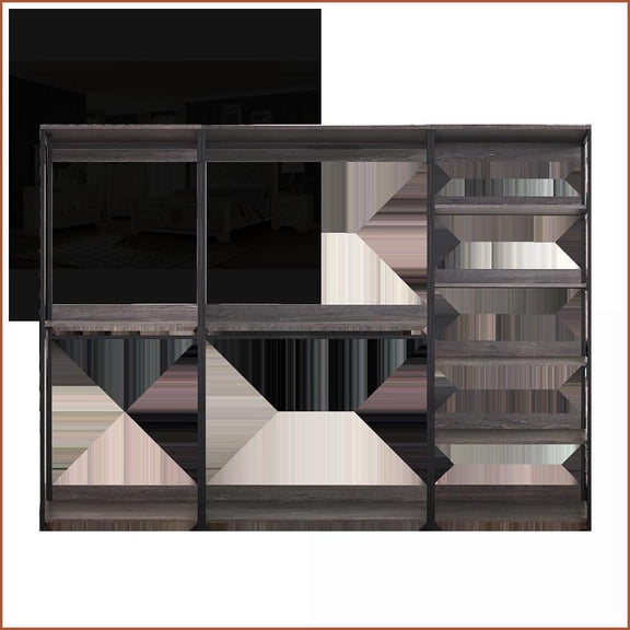 Walk-in Closet Organizer, Configurable with Drawer, Weathered Wood & Metal | Wood+Metal | Grey