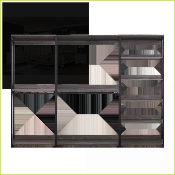Walk-in Closet Organizer, Configurable with Spacious Drawer, Weathered Wood Style | Wood+Metal | Grey
