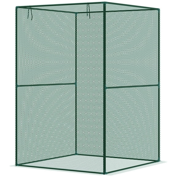 Walk-in Crop Cage, Plant Protectors from Animals with Roll Up Zippered Door, 3.9' x 3.9' x 5.9', Dark Green