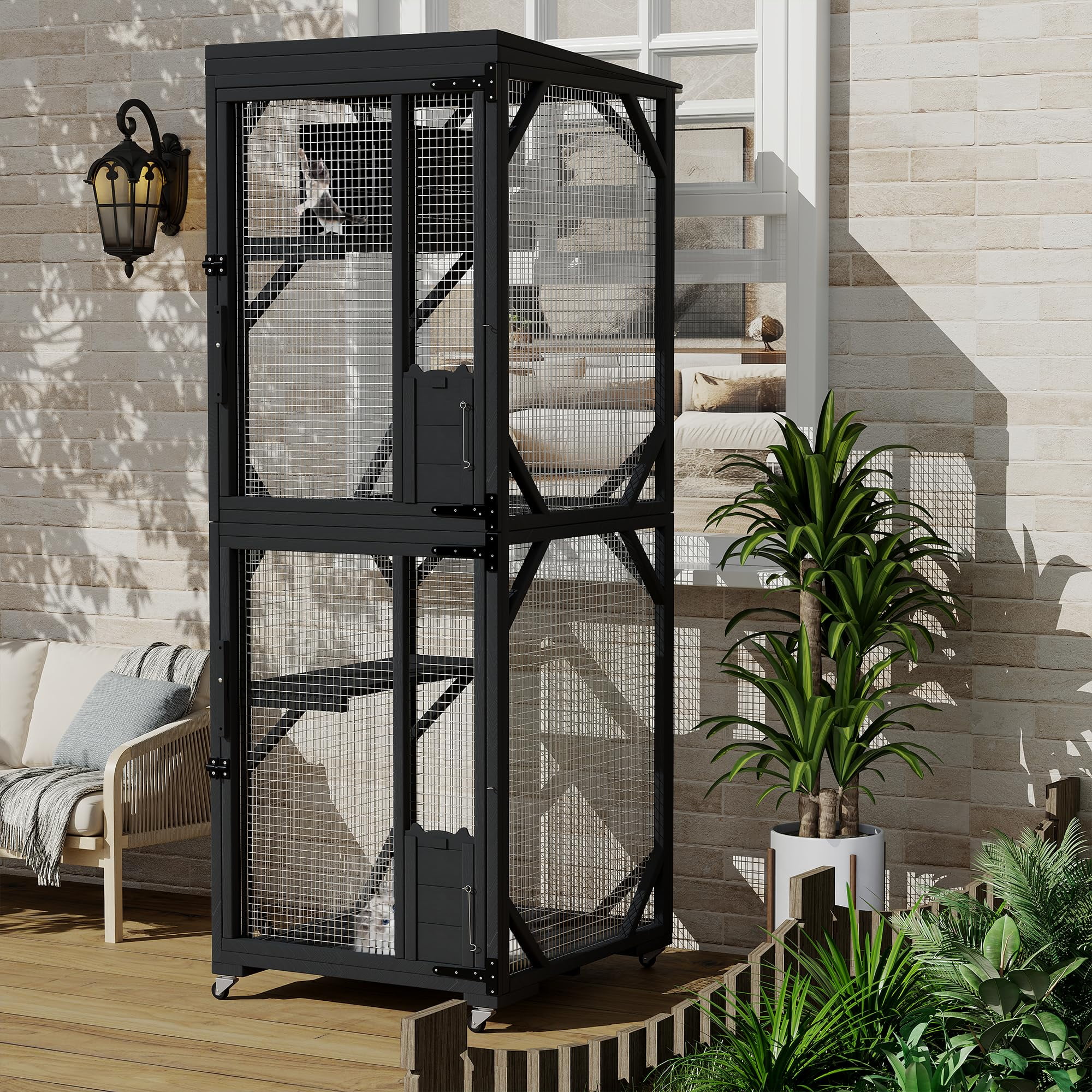 Walk-in Extra Large Catio Outdoor Enclosure with 4 Wheels & Rolling Stand – Mobile Cat House for Patio, Garden, Lawn