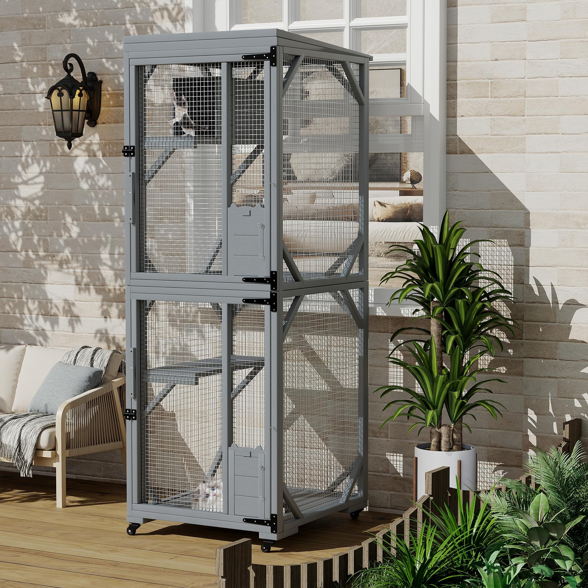 Walk-in Extra Large Catio Outdoor Enclosure with 4 Wheels & Rolling Stand – Mobile Cat House for Patio, Garden, Lawn