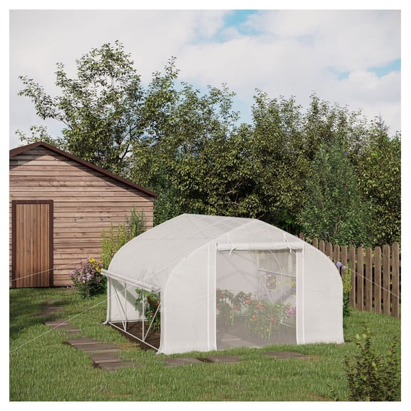 Walk-in Greenhouse 11.5x10x6.5ft, Plant Tunnel with Door & Windows, Galvanized Steel Frame, White Garden Hot House for Vegetables, Herbs, Flowers