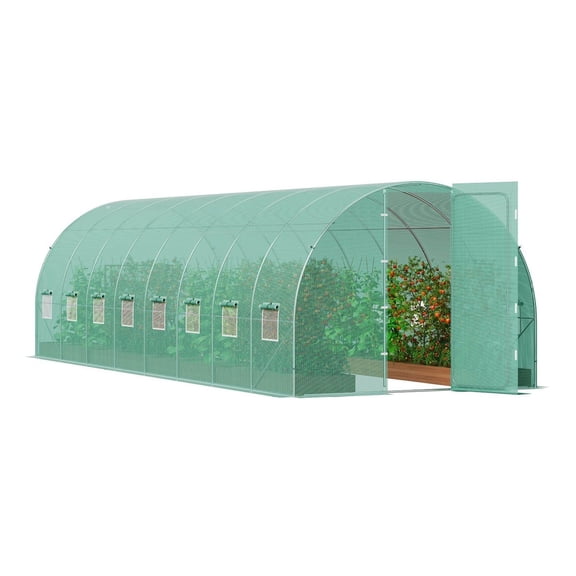 Walk-in Greenhouse, 27.4x9.5x7.4 ft Hoop House, Plant Tunnel with Steel Frame, PE Cover, Door & 16 Windows, Outdoor Garden Greenhouse