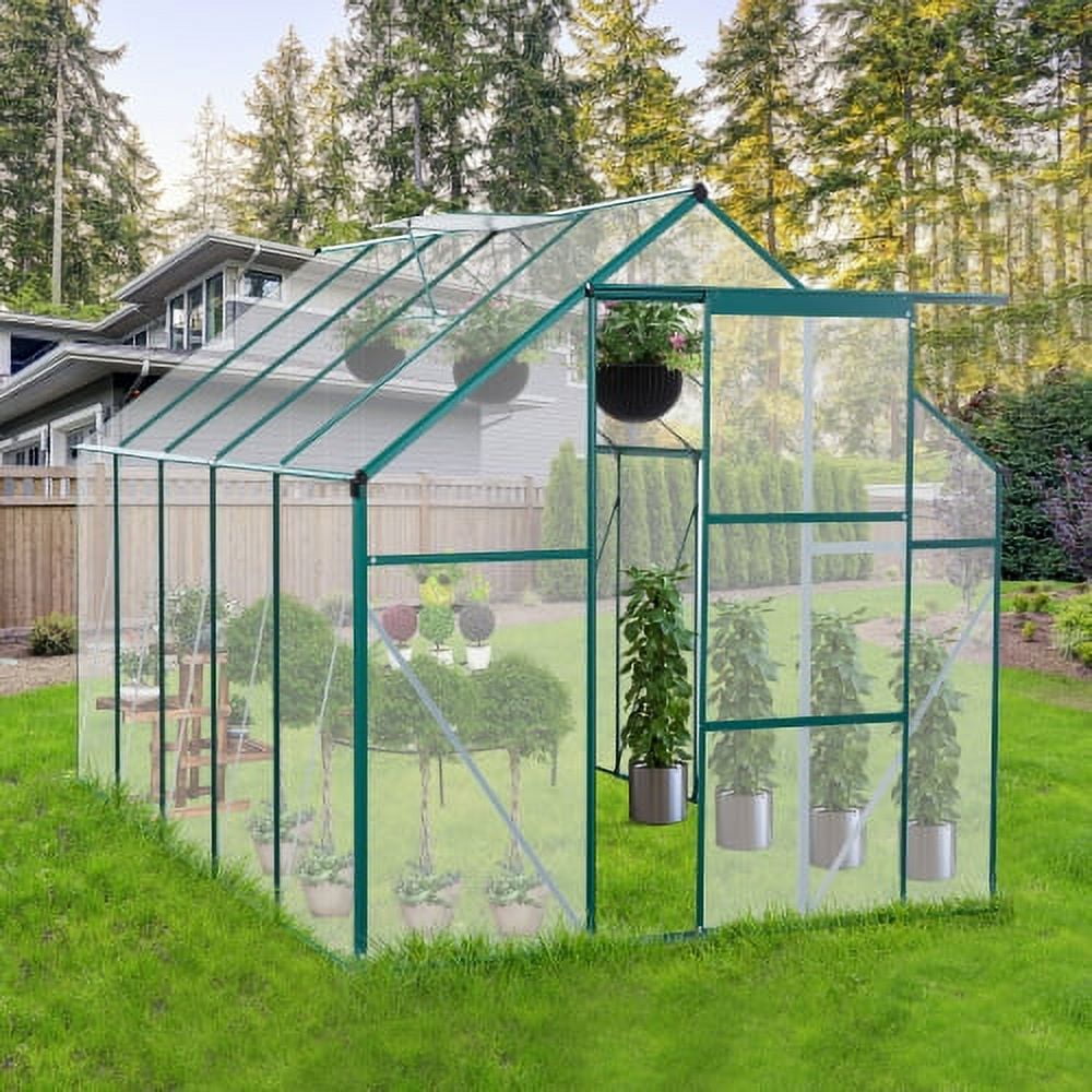 6' x 10' Green Polycarbonate and Aluminum Sliding Door Greenhouse