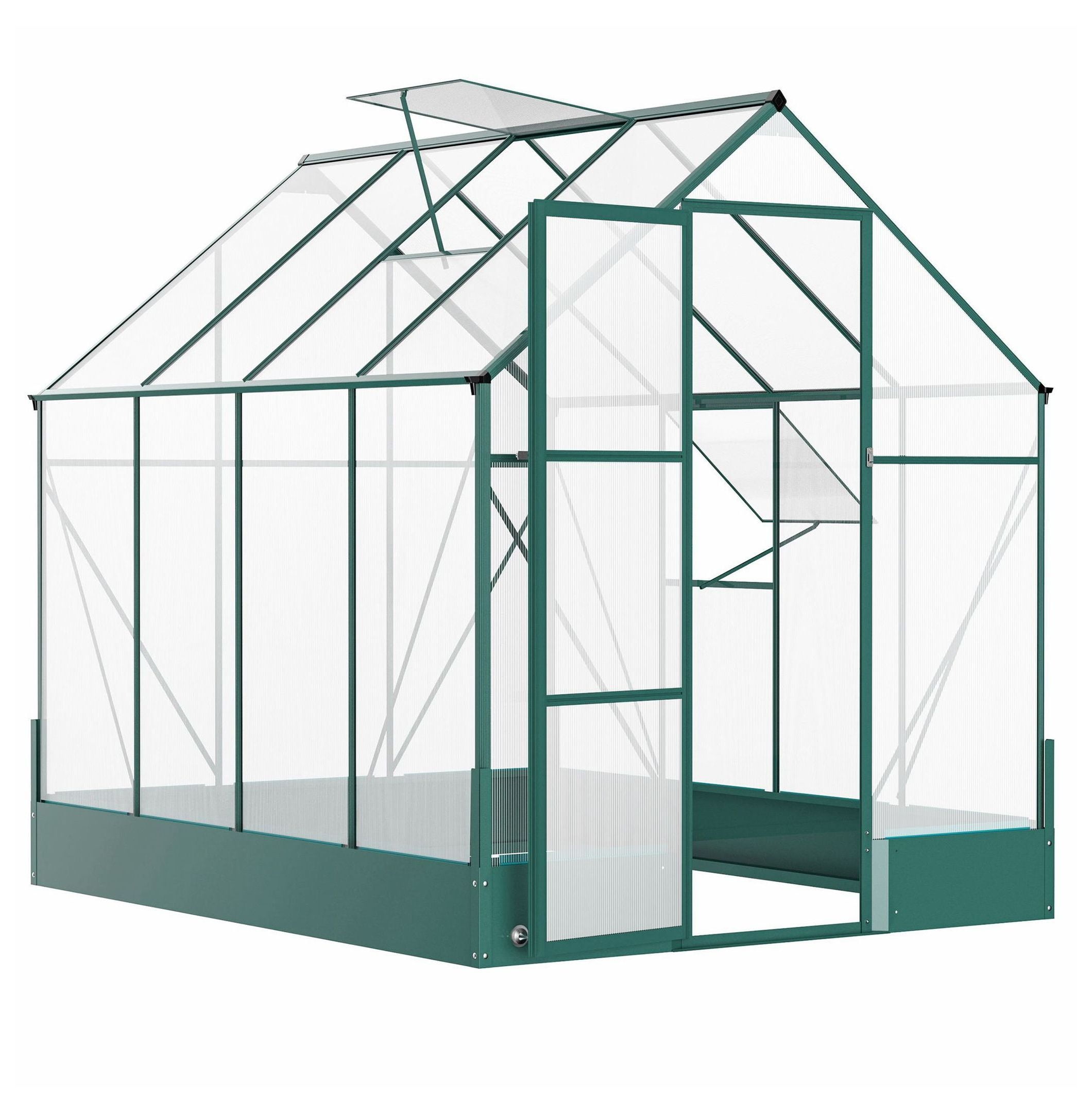 Walk-in Greenhouse 6x8x7ft, Polycarbonate Hobby Greenhouse for Outdoor Use, Temperature Controlled Window, Backyard Plant Grow House with Foundation