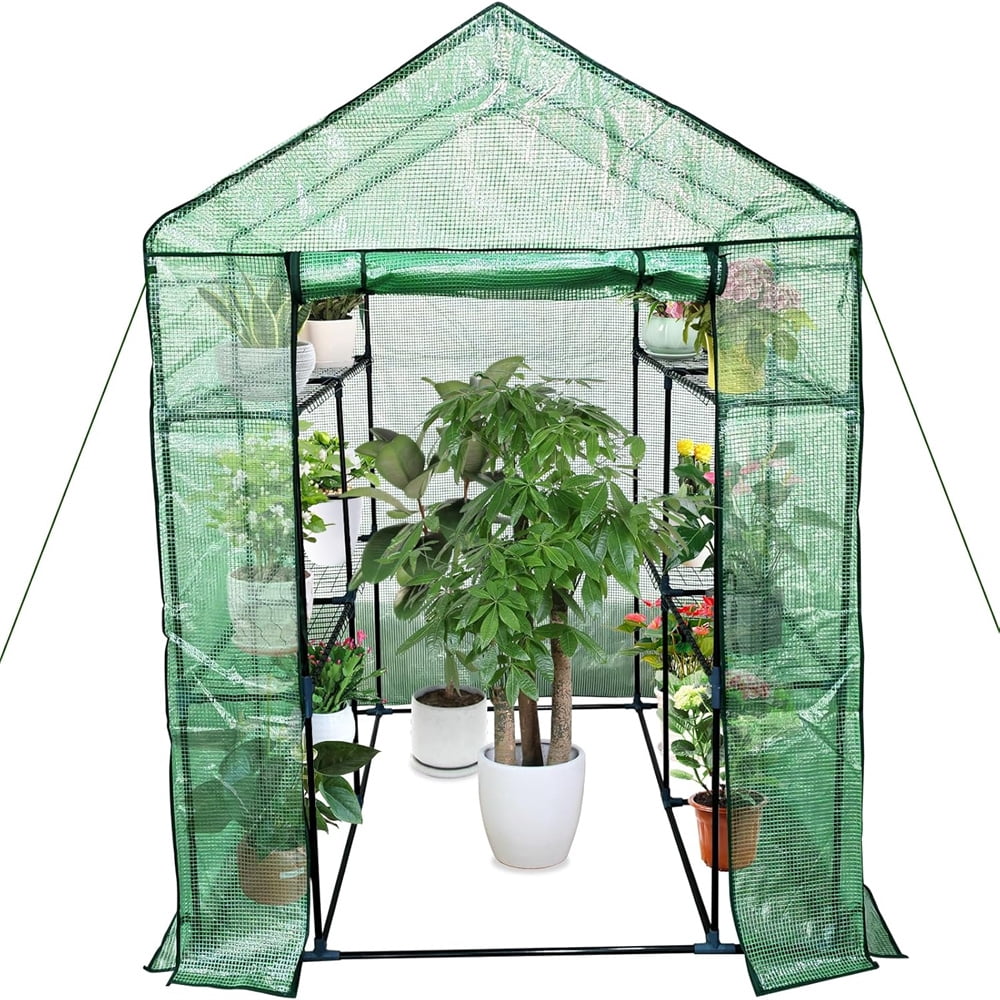Walk-in Greenhouse for Outdoors,Portable Greenhouse, Shelves Green House Kit w/ Zippered Door Anchors and Ropes, Plant Garden Hot House for Garden Patio Backyard
