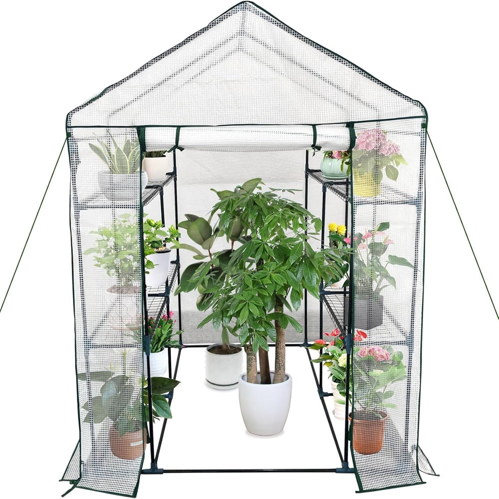 Walk-in Greenhouse for Outdoors,Portable Greenhouse, Shelves Green House Kit w/ Zippered Door Anchors and Ropes, Plant Garden Hot House for Garden Patio Backyard