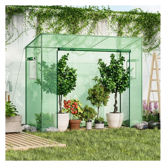 Walk-in Greenhouse Portable Outdoor Plant Grow House, 6.6x2.5x5.6 ft PE Cover Heavy Duty Metal Frame Roll-up Door, Garden Hot House for Plants