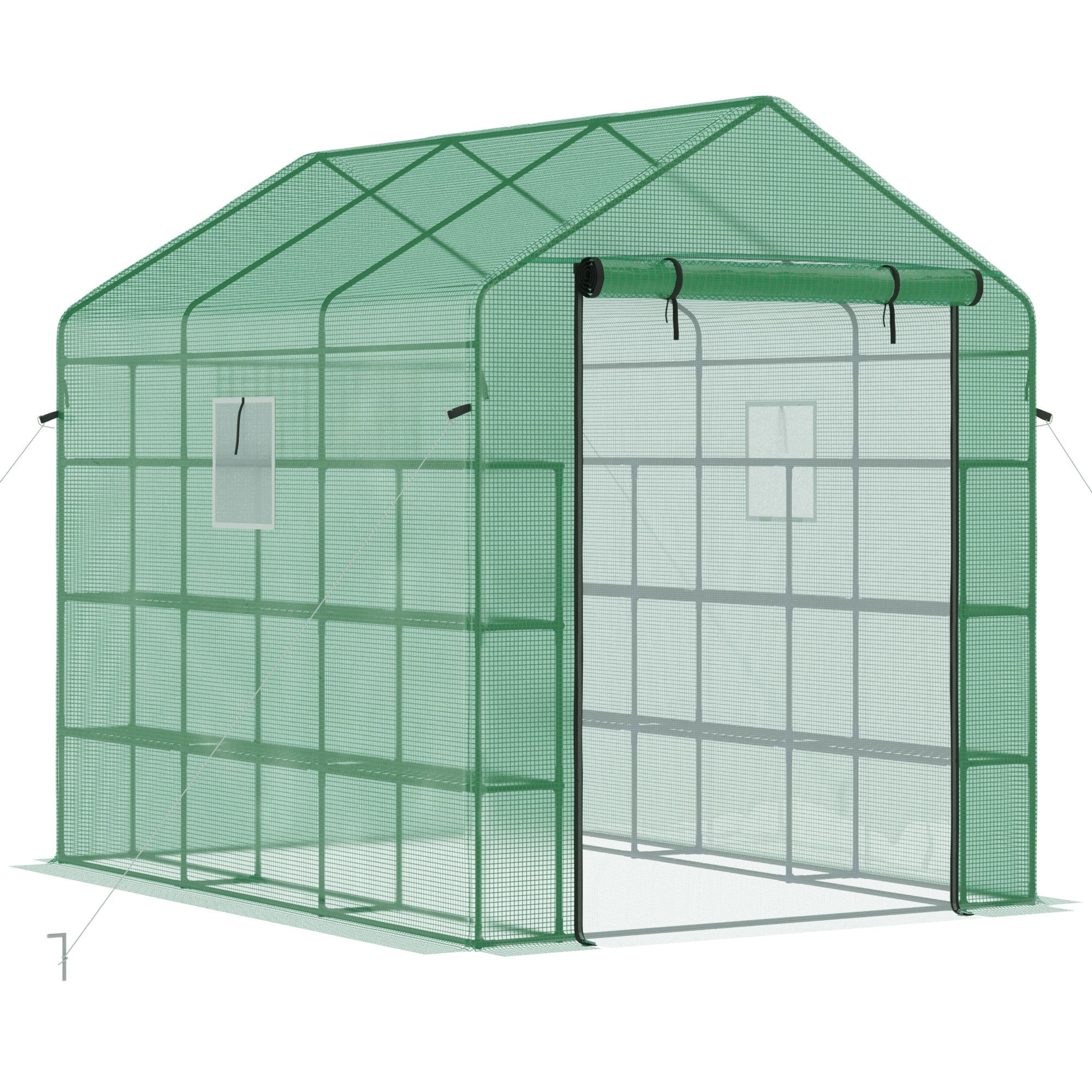 Walk-in Greenhouse with Mesh Door and Windows, 18 Shelf Hot House with Trellis
