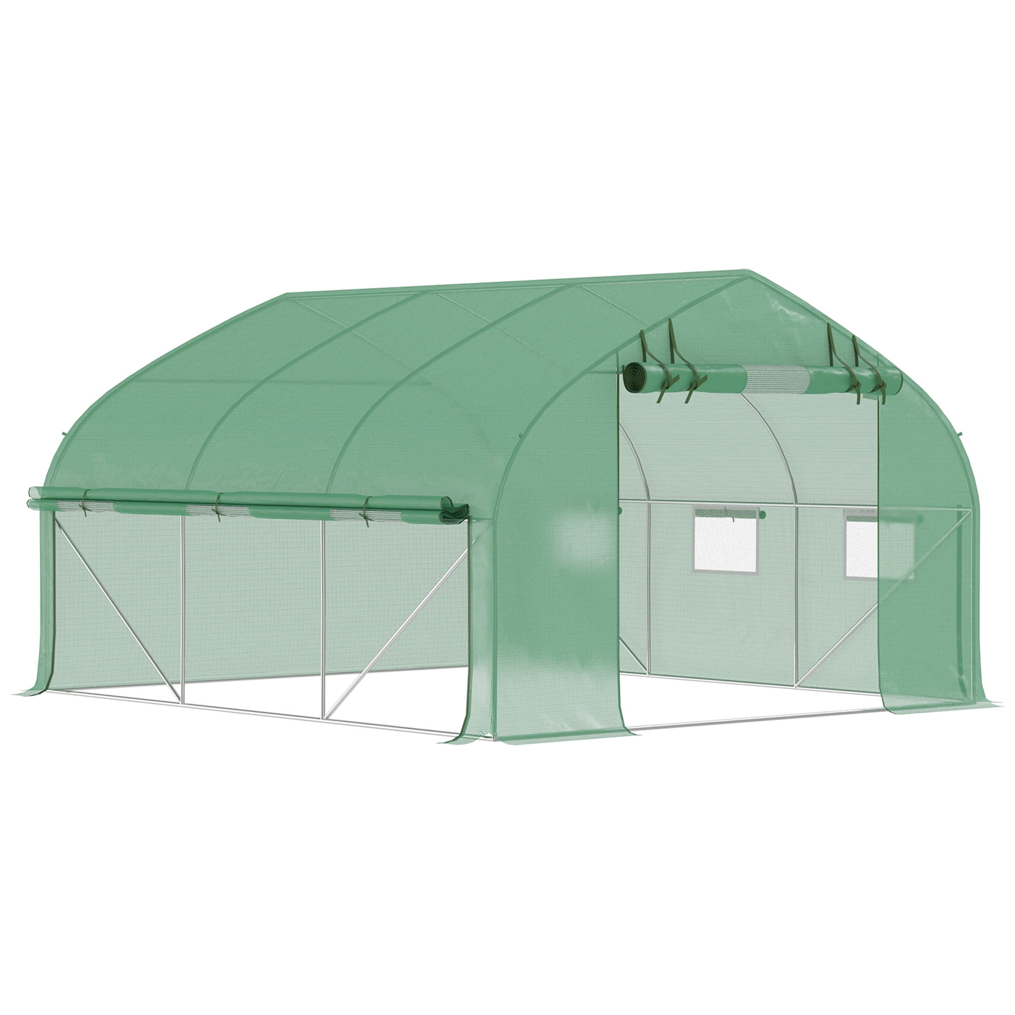 Walk-in Greenhouse with Zippered Mesh Door, 7 Mesh Windows & Roll-up Sidewalls, Upgraded Gardening Plant Hot House with Steel Hoops