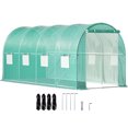thumbnail image 1 of Walk-in Tunnel Greenhouse, 14.8 x 6.6 x 6.6 ft Portable Plant Hot House with Galvanized Steel Hoops, 1 Top Beam, Diagonal Poles, Zippered Door & 8 Roll-up Windows, 1 of 6