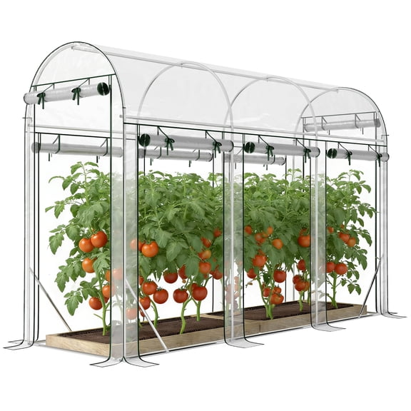 Walk-in Tunnel Greenhouse, Hoop House Greenhouse with 8 Roll-Up Doors, 10' x 3' x 6.5', Clear
