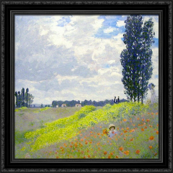 Walk in the Meadows at Argenteuil 28x28 Large Black Ornate Wood Framed Canvas Art by Claude Monet