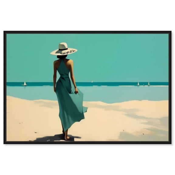 Walk in the Sea Breeze Canvas Glam Beach Wall Art by Art Remedy, Black Frame, 54" x 36"