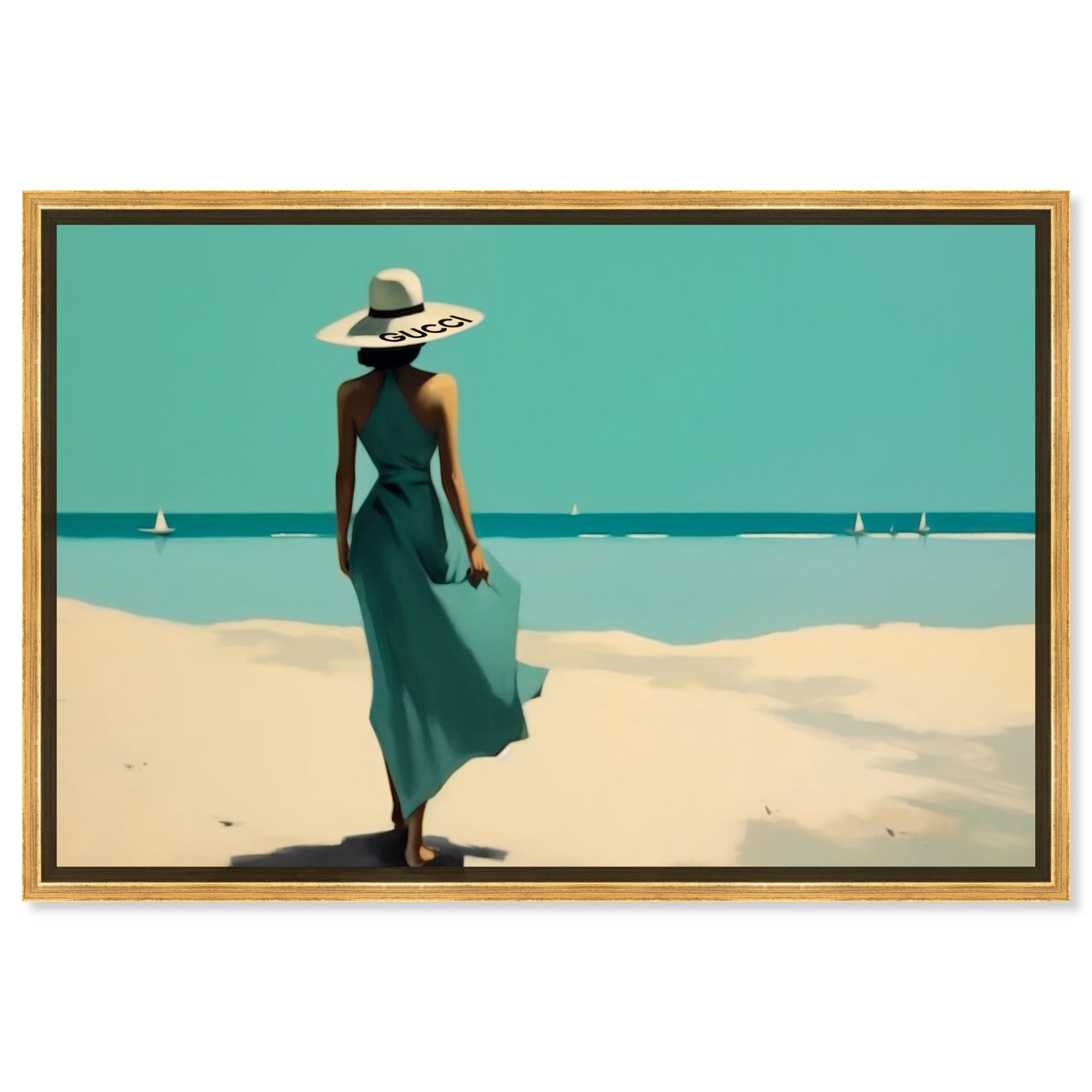 Walk in the Sea Breeze Canvas Glam Beach Wall Art by Art Remedy, Gold ...