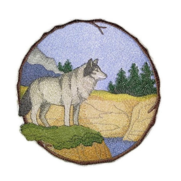 Walk in the Woods Wolf Embroidered Iron on/Sew patch [7" X 6.95"]