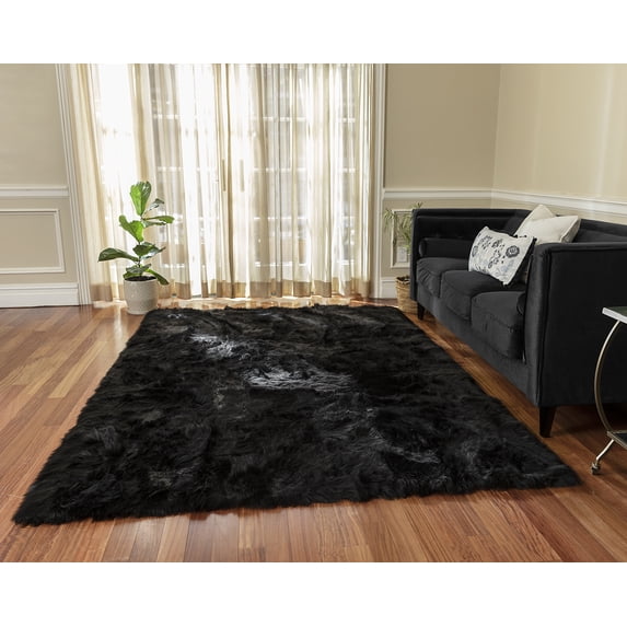 Walk on Me Indoor/Outdoor Solid Print Area Rug, Black, 6' x 9'
