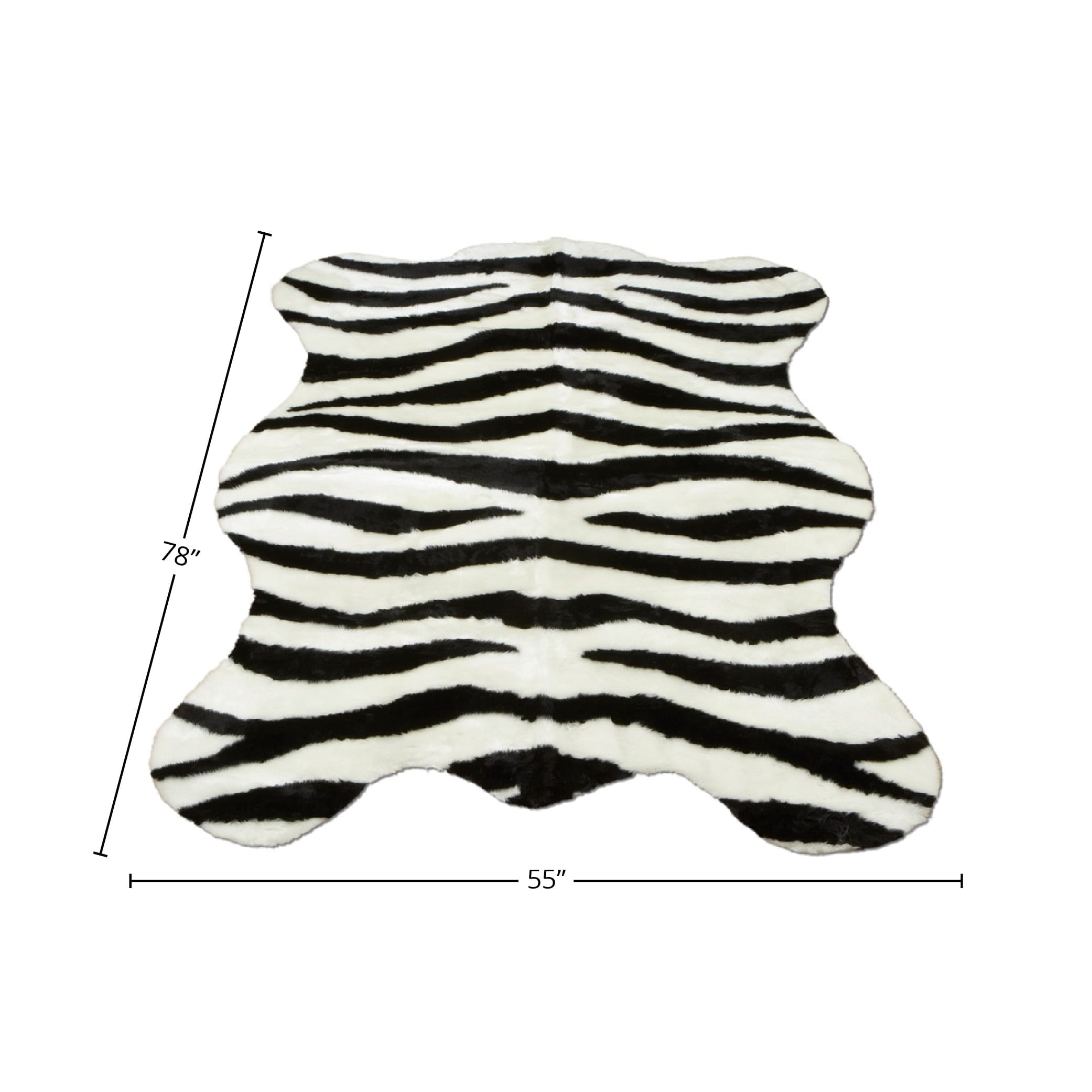 Black and White Synthetic Fur Zebra Stripe Rectangular Rug 5' x 7'