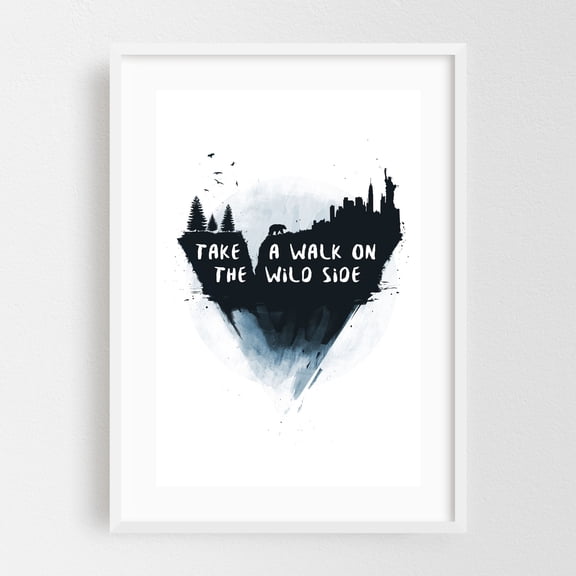 Walk on the wild side - Illustration Quote Silhouette Nature Wildlife Cityscape Minimalist White Framed Wall Art Print 5 x 7 inches