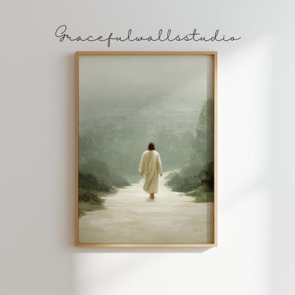 Walk with Me Moses 6:34 Jesus Christ Walking Women Room Decor Inspirational Religious Wall Theme, Wall Art