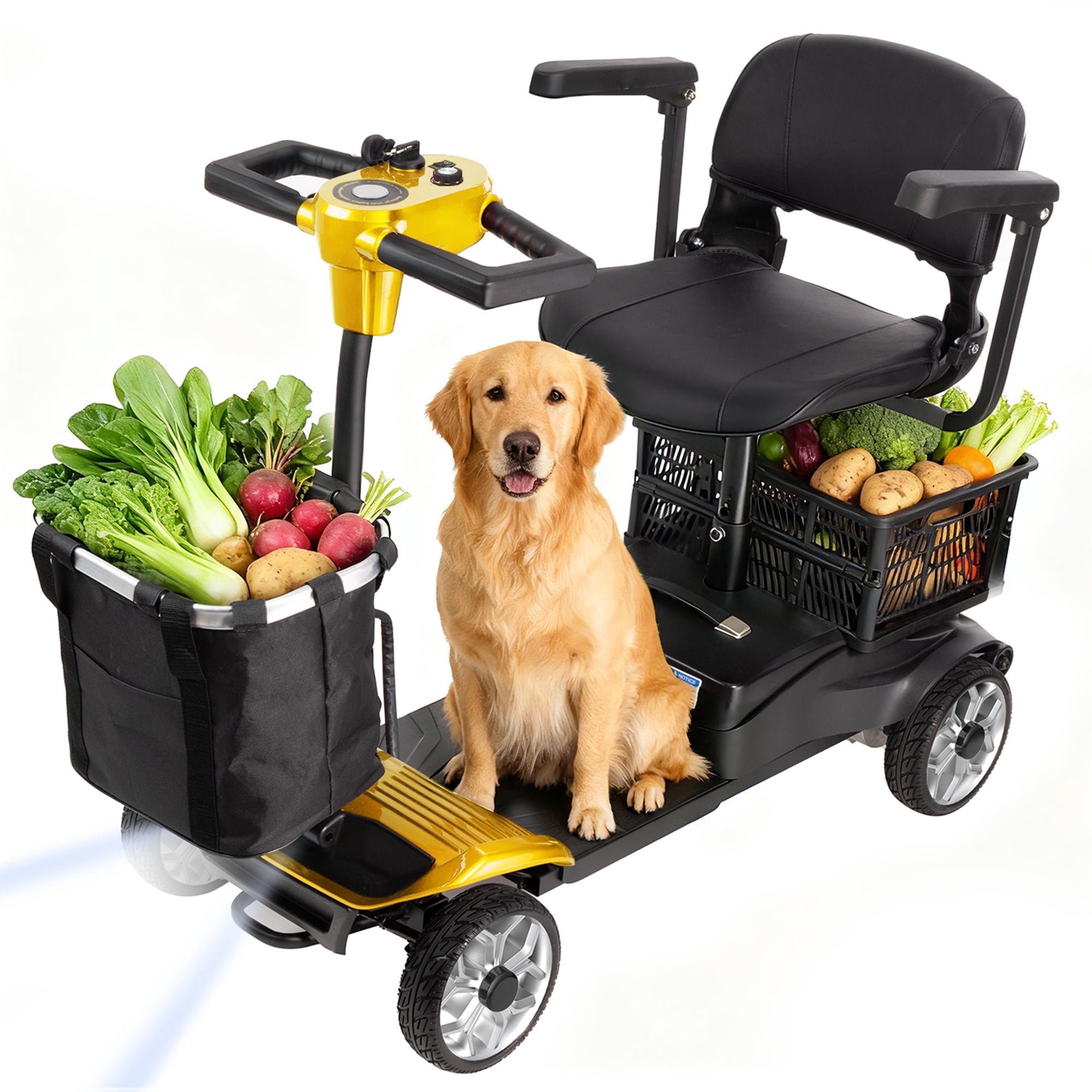 WalkFeel 4 Wheel Mobility Scooters for Seniors - 330 lb Mobility Scooters for Adults, Foldable and Travel Removable Battery, Dual Basket, Gold
