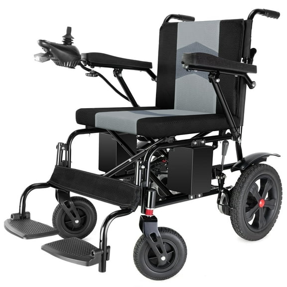 WalkFeel Foldable Electric Wheelchair for Adults, Motorized Power Chair with Carbon Steel Frame and All-Terrain Oversized Wheels, Gray