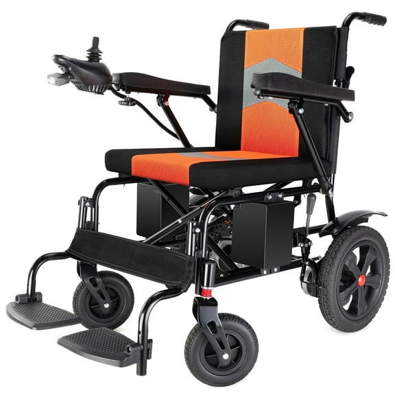 WalkFeel Electric Wheelchair for Adults, Foldable Power Wheelchair with Carbon Steel Frame, 15 Miles All-Terrain Oversized Wheels, Orange