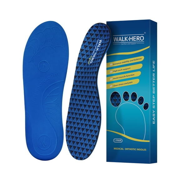WalkHero High Arch Support Insoles for Men & Women, Deep Heel Cup, Non-Slip Orthotic Inserts