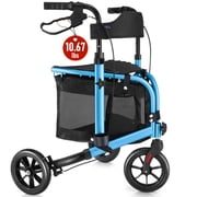 WalkMate 3 Wheel Rollator Walker for Slim Seniors, 8 Wheels Lightweight Foldable Rollator Walker, Height Adjustable Handles and Large Storage Bag, Blue