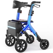 WalkMate Foldable Rollator Walker with Height-Adjustable Seat, 10  Wheels, Compact Folding Design, Lightweight Mobility Walking Aid for Seniors Taller 5.37ft, Dark Blue