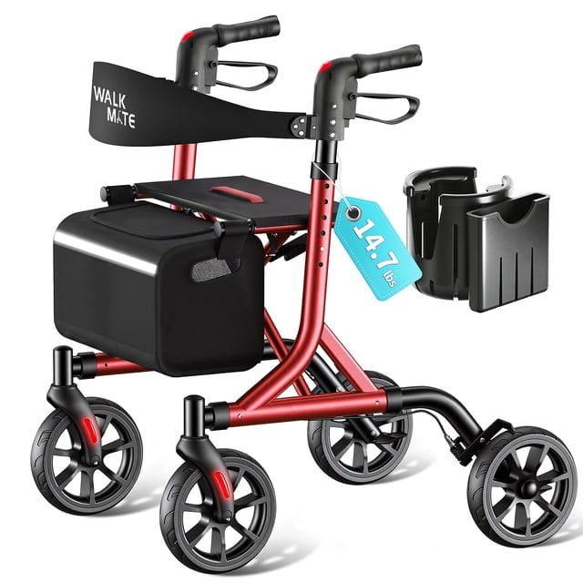 WalkMate Rollator Walker for Seniors with Cup Holder, Upgraded Thumb ...