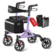 WalkMate Rollator Walker for Seniors with Cup Holder, Upgraded Thumb Press Button for Height Adjustment, 8 Wheels Folding Lightweight Walking Aid with Seat Padded Backrest, Purple