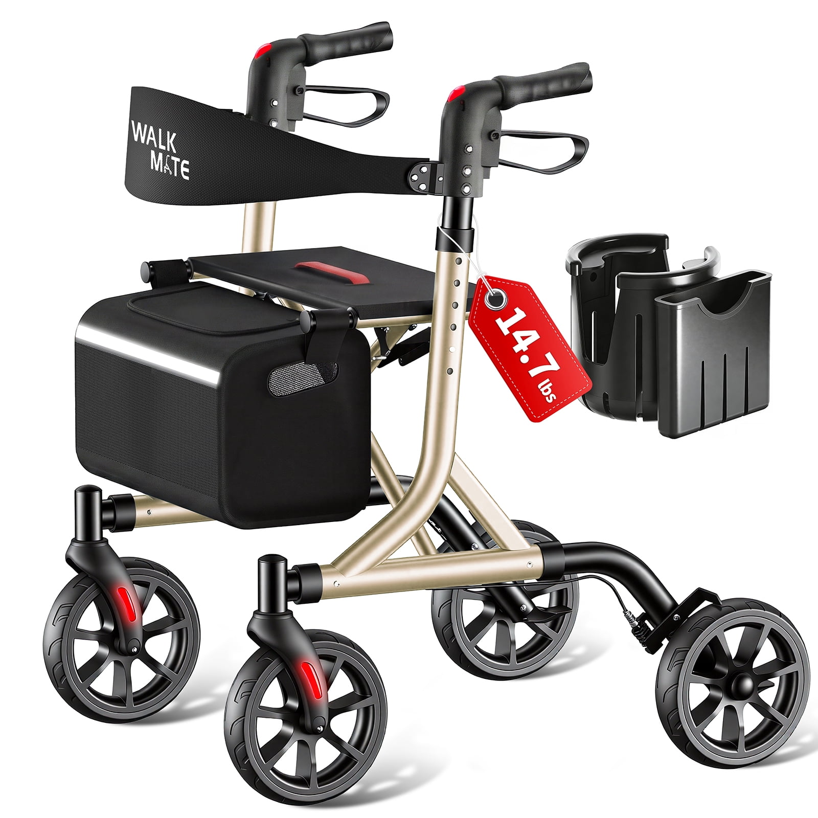 WalkMate Rollator Walker for Seniors with Cup Holder, Upgraded Thumb ...