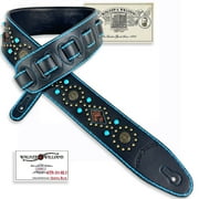 Walker And Williams GTR-20-BLU Sedona Special Turquoise Blue OnBlack Padded Strap w/ Studs & Rivets For Acoustic Electric And Bass Guitars