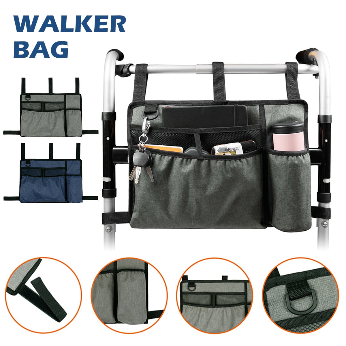 Rzvnmko Walker Bag with Cup Holder Large Capacity Storage Pouch