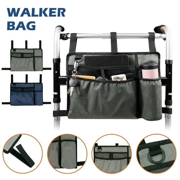 Walker Bag with Cup Holder Large Capacity Storage Pouch Wheelchairs Storage Organizer Bag Walker Rollator Storage Bag Folding Storage Pouch for Seniors Elderly Handicap,Gray
