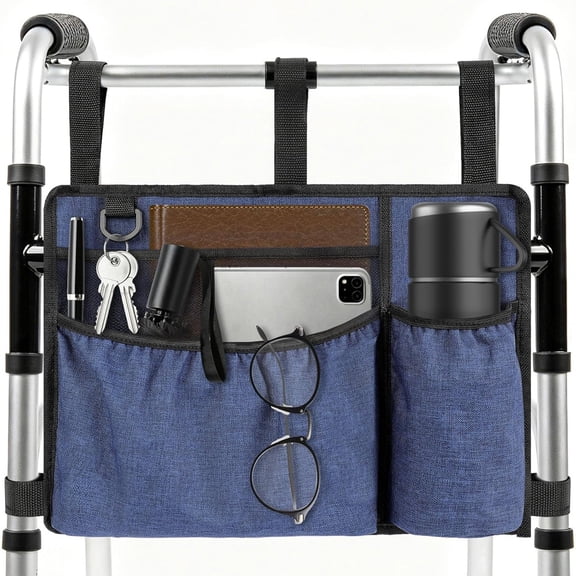 Walker Bag with Cup Holder, Waterproof Storage Pouch for Folding Walker, Universal Walker Accessories for Elderly