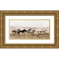 thumbnail image 1 of Walker, Carol 24x13 Gold Ornate Wood Framed with Double Matting Museum Art Print Titled - Horses On The Run, 1 of 4