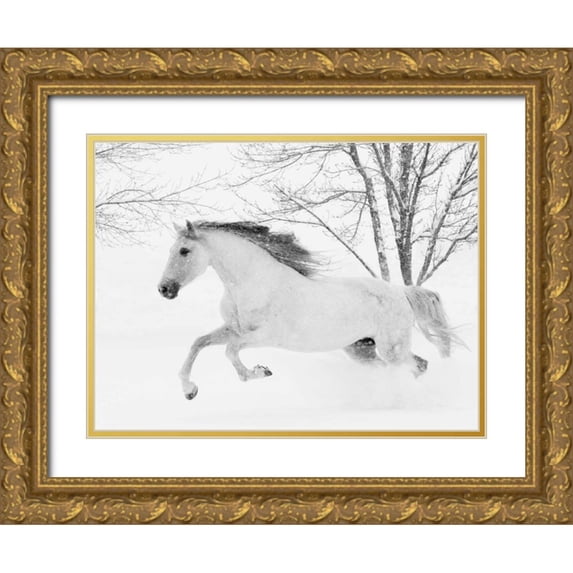 Walker, Carol 32x25 Gold Ornate Wood Framed with Double Matting Museum Art Print Titled - Running in the Snow