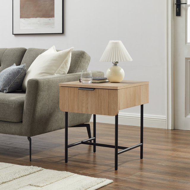 Walker Edison 18.5" Reeded 1Drawer Side Table Coastal Oak/ Black