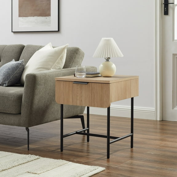 Walker Edison 18.5" Reeded 1-Drawer Side Table - Coastal Oak/ Black