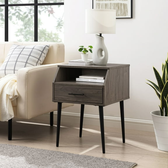 Walker Edison 18” Mid-Century Modern 1-Drawer Accent Table, Slate Grey