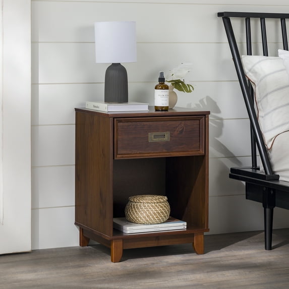 Walker Edison 18” Modern 1-Drawer Framed Nightstand, Walnut