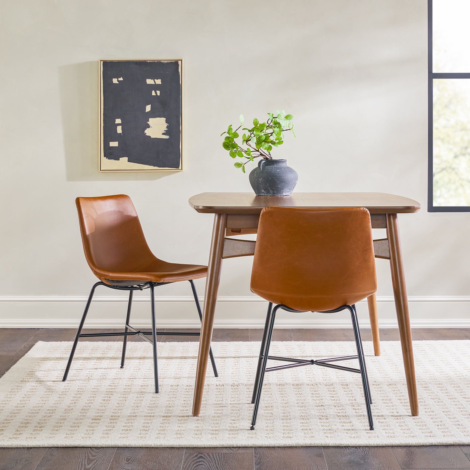 Whiskey Brown Faux Leather Upholstered Side Chair with Metal Legs